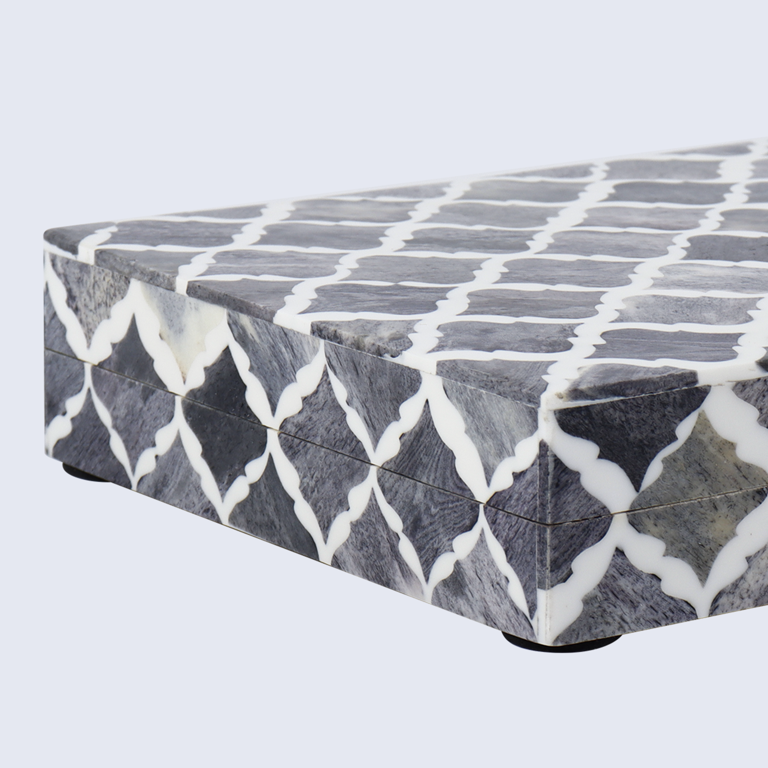 Moroccan Grey & White Resin & Bone Inlay Decorative Storage Box — (7 Sizes)