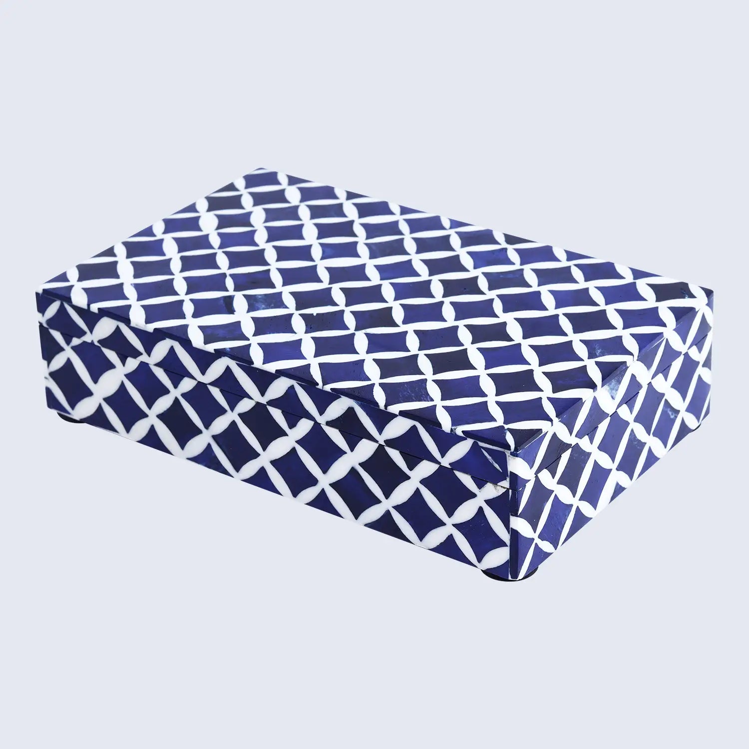 Decorative Storage Box Star Pattern Bone & Resin Inlay - Blue, 7 Sizes
