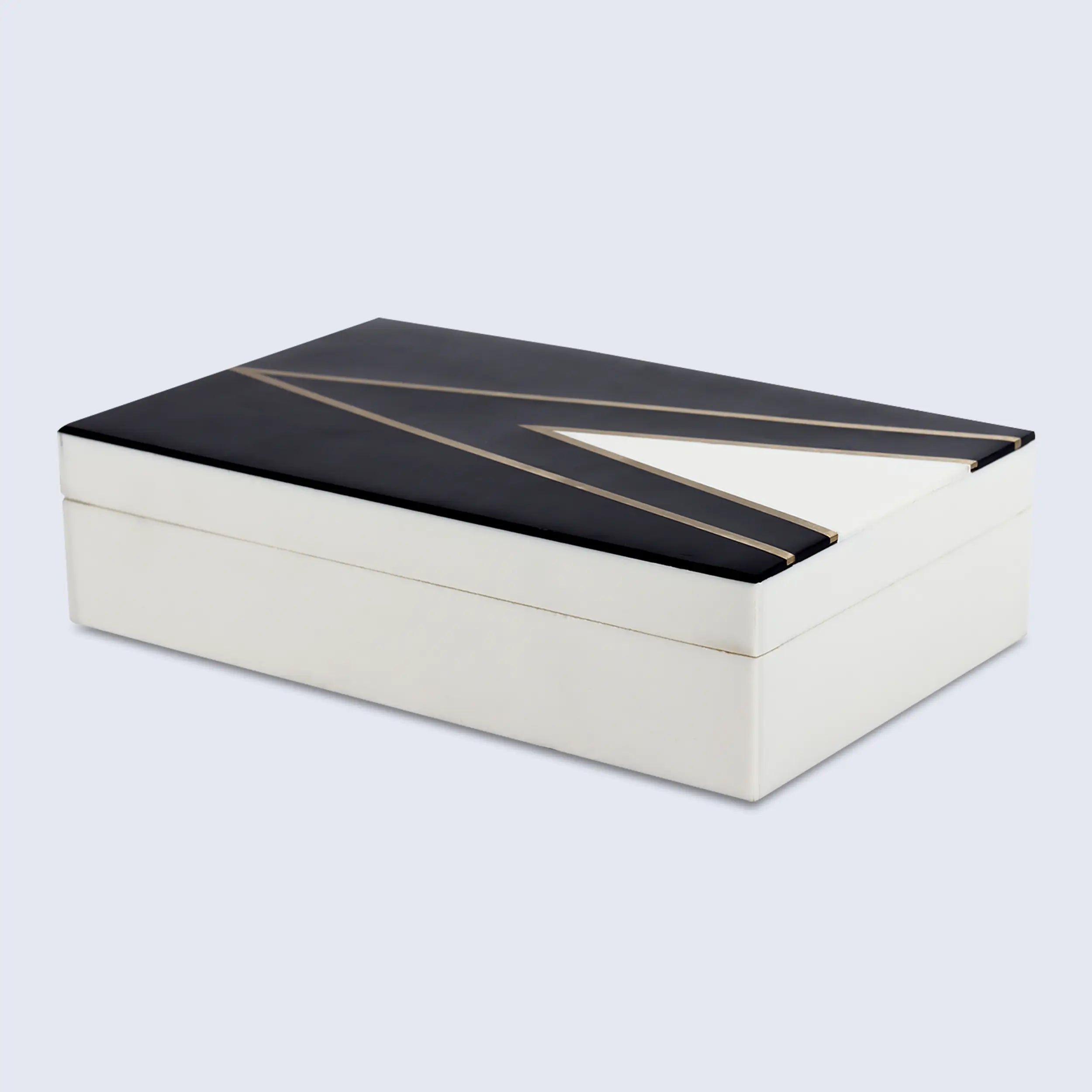 Kept Dapper Black White Resin Inlay & Brass  Storage Box, 7 Sizes