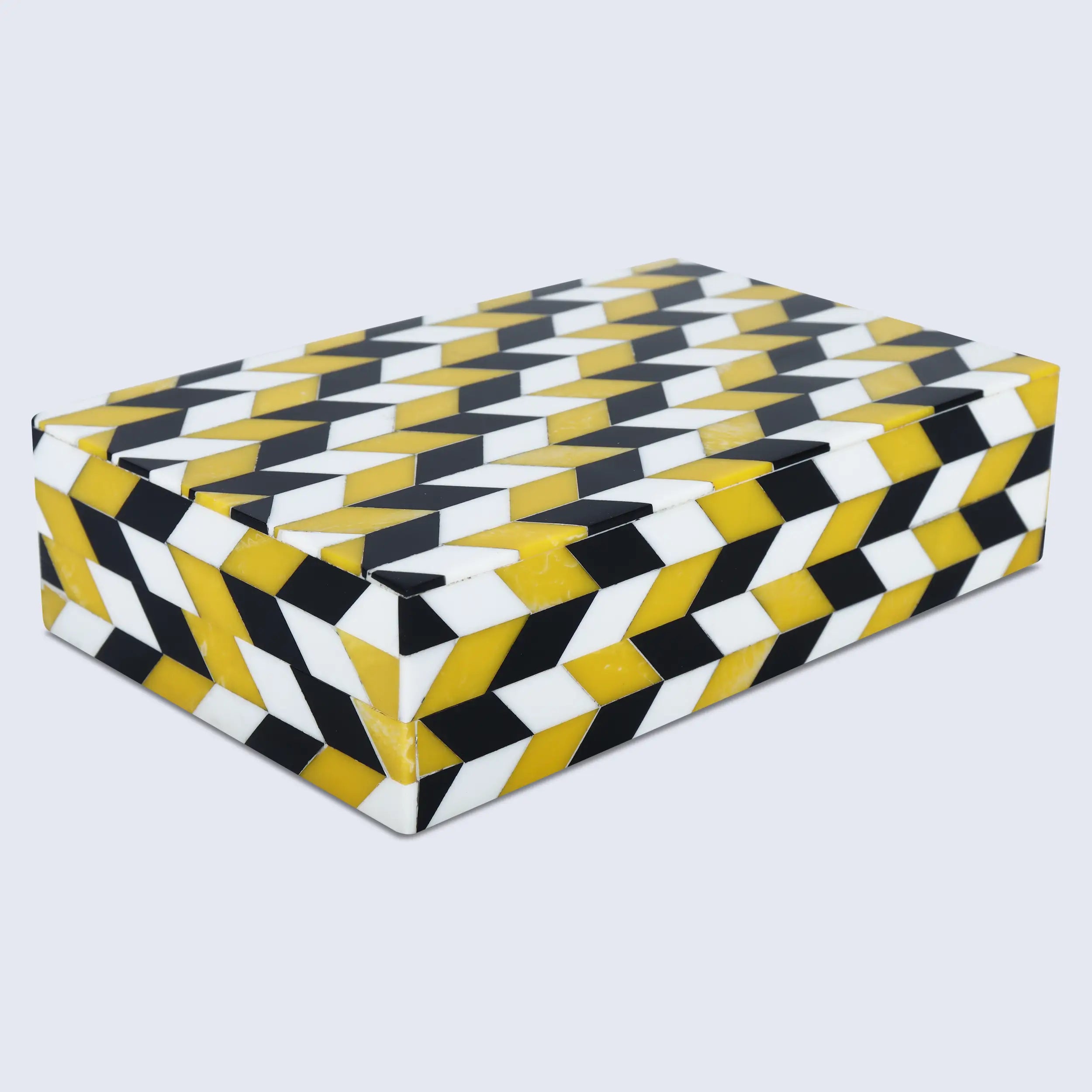 Black White Ochre Resin Inlay Decorative Storage Box Gifts- 8 Sizes
