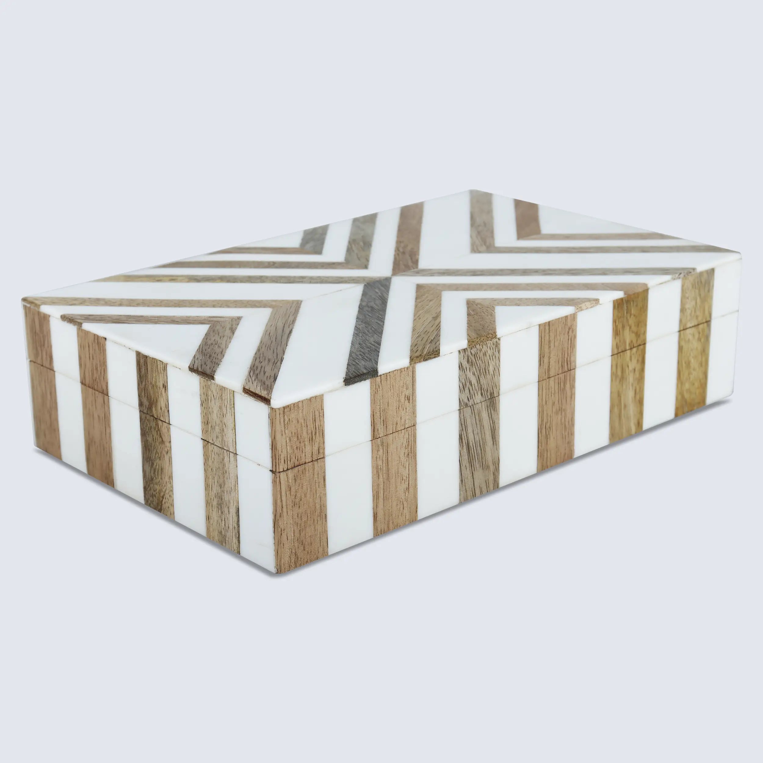Marquet Chevron Resin & Wood Inlay Storage Box - 8 Sizes
