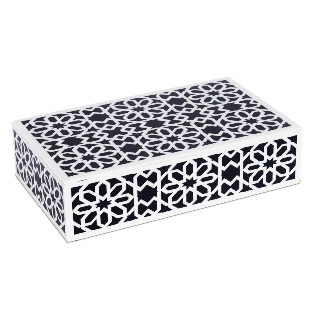 Decorative Storage Boxes Shiraz Pattern Resin Inlay, Black & White, 7 sizes