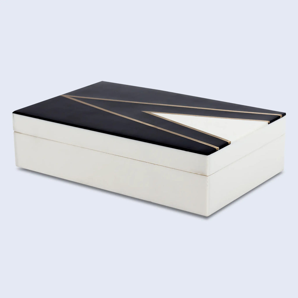 Kept Dapper Black White Resin Inlay & Brass  Storage Box, 7 Sizes