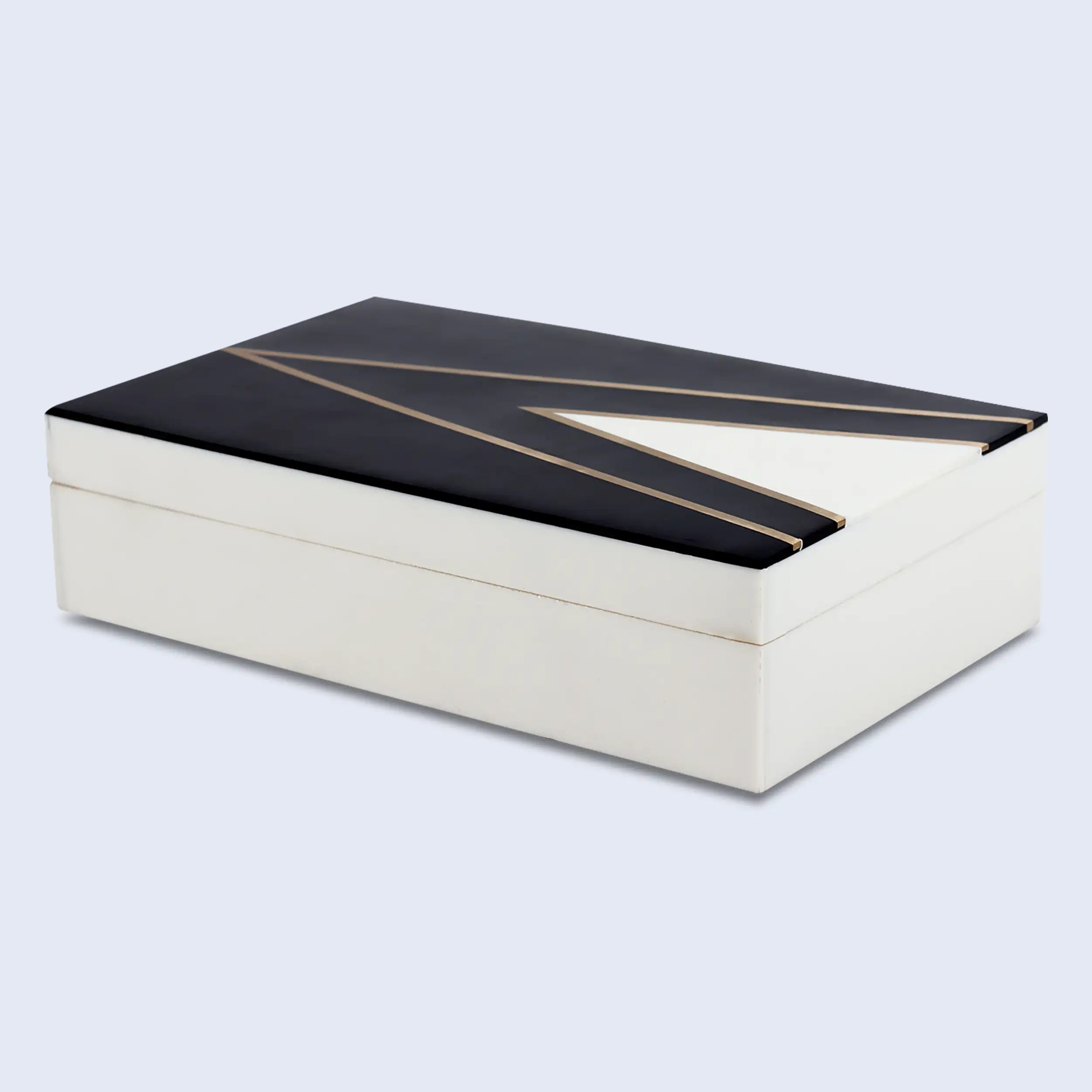 Kept Dapper Black White Resin Inlay & Brass  Storage Box, 7 Sizes