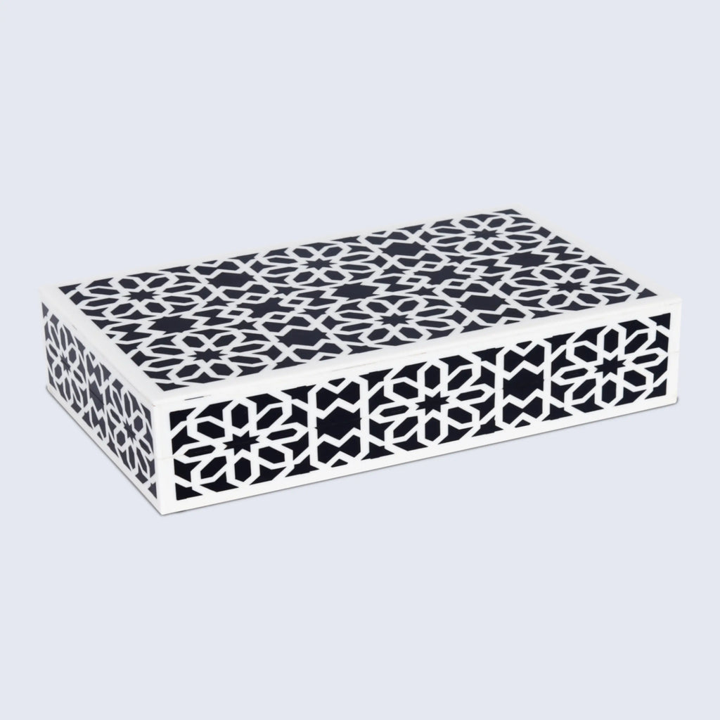 Decorative Storage Boxes Shiraz Pattern Resin Inlay, Black & White, 7 sizes