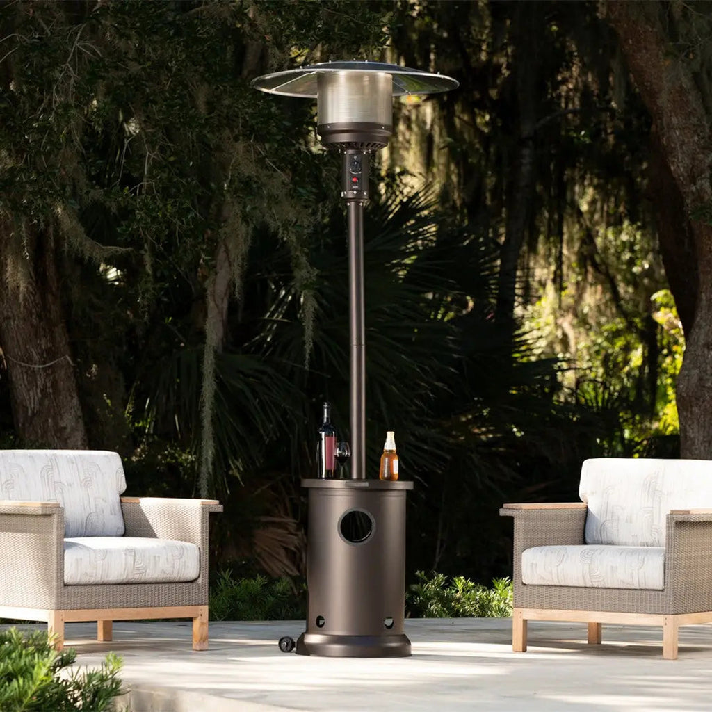 Mocha Finish Powder Coated Patio Heater with Permanent Table