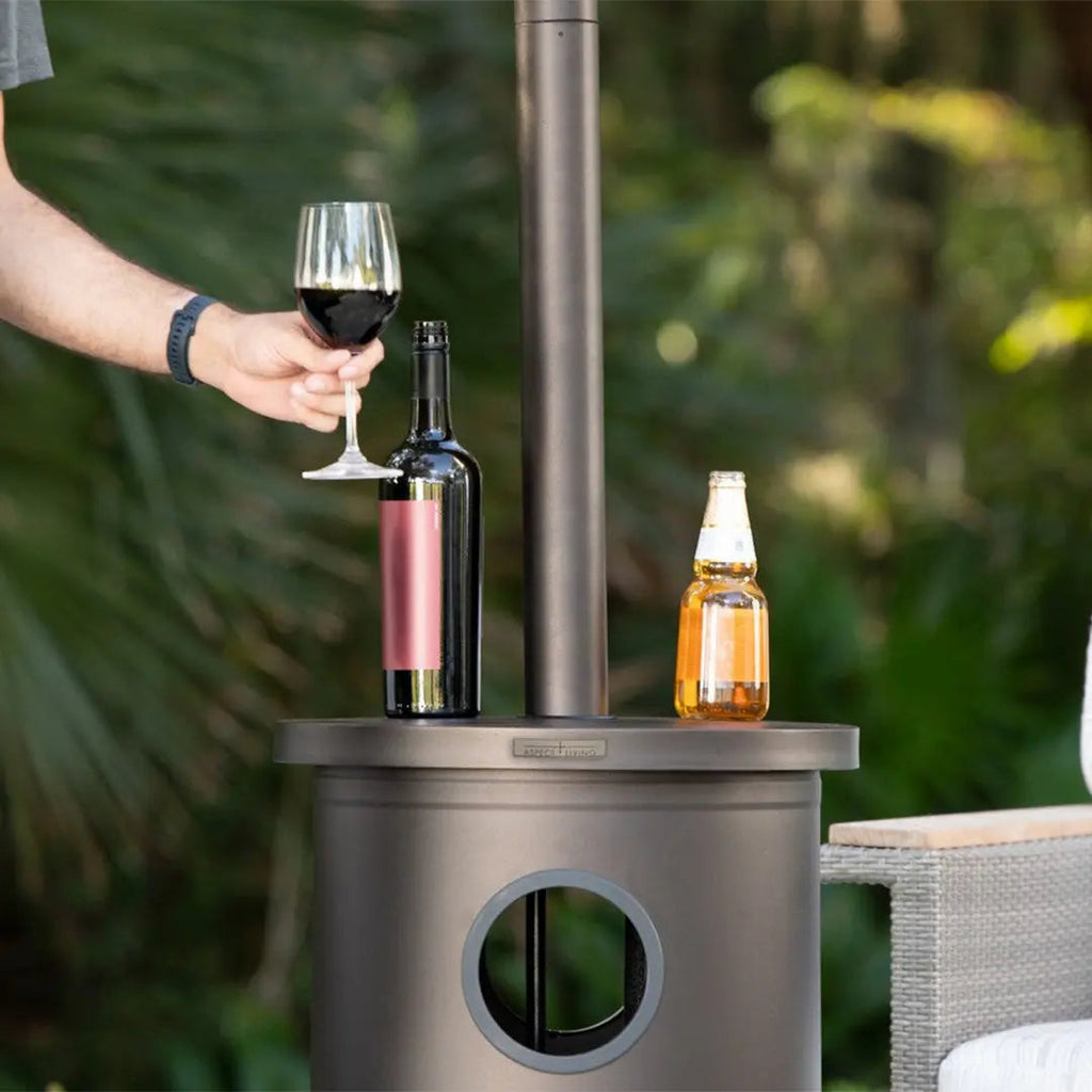 Mocha Finish Powder Coated Patio Heater with Permanent Table