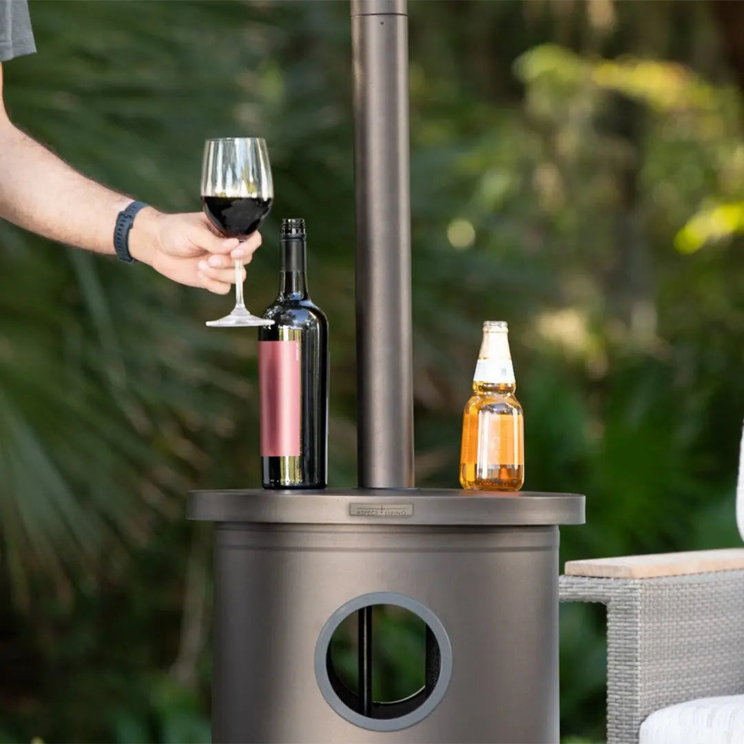 Mocha Finish Powder Coated Patio Heater with Permanent Table