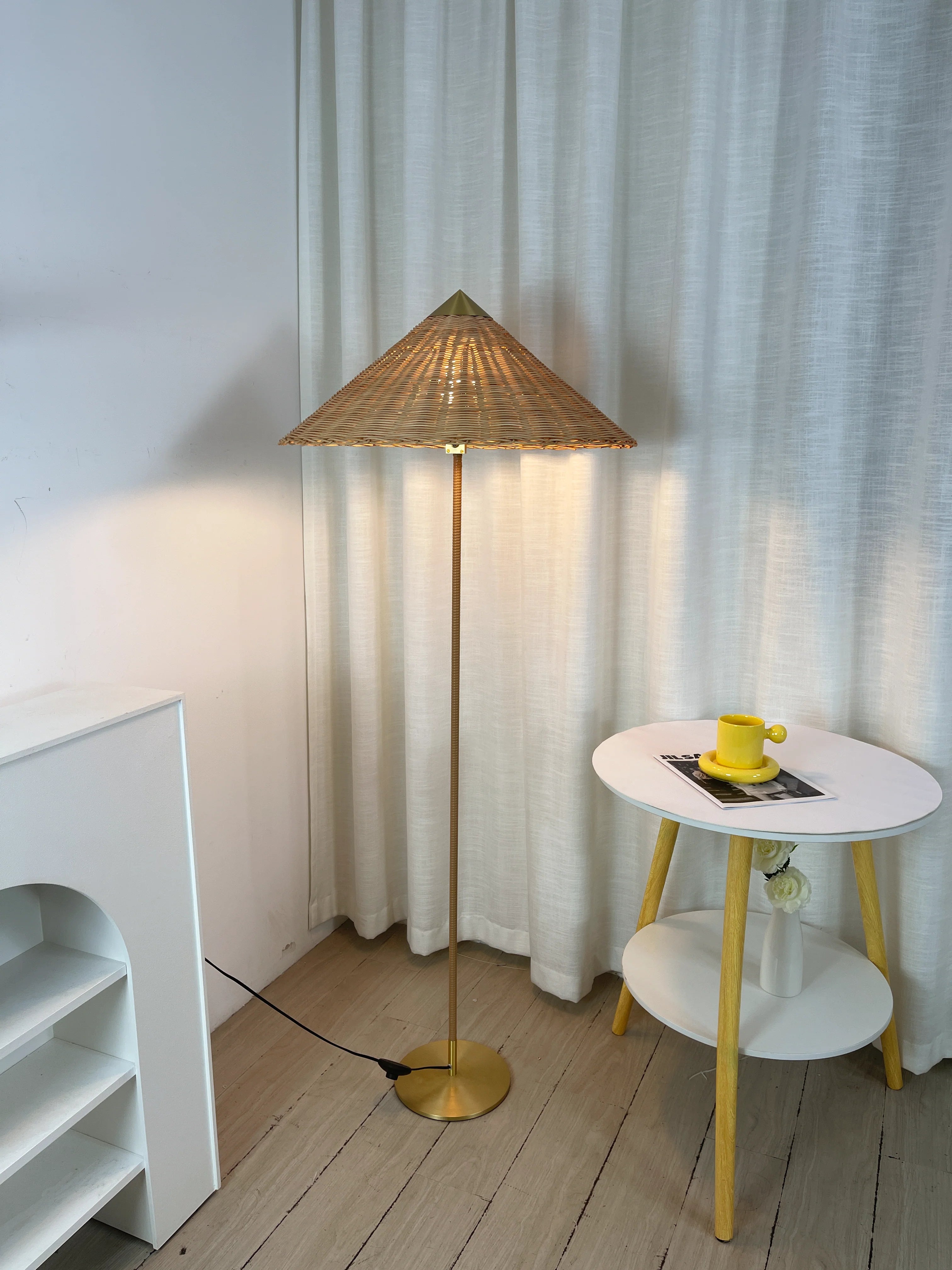 Sculptural Bamboo Hat Floor Lamp