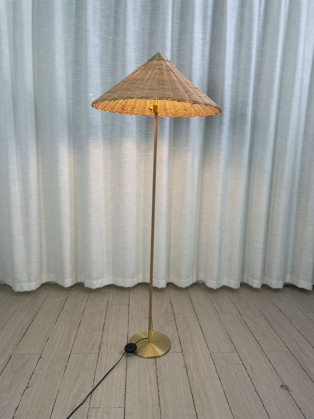Sculptural Bamboo Hat Floor Lamp