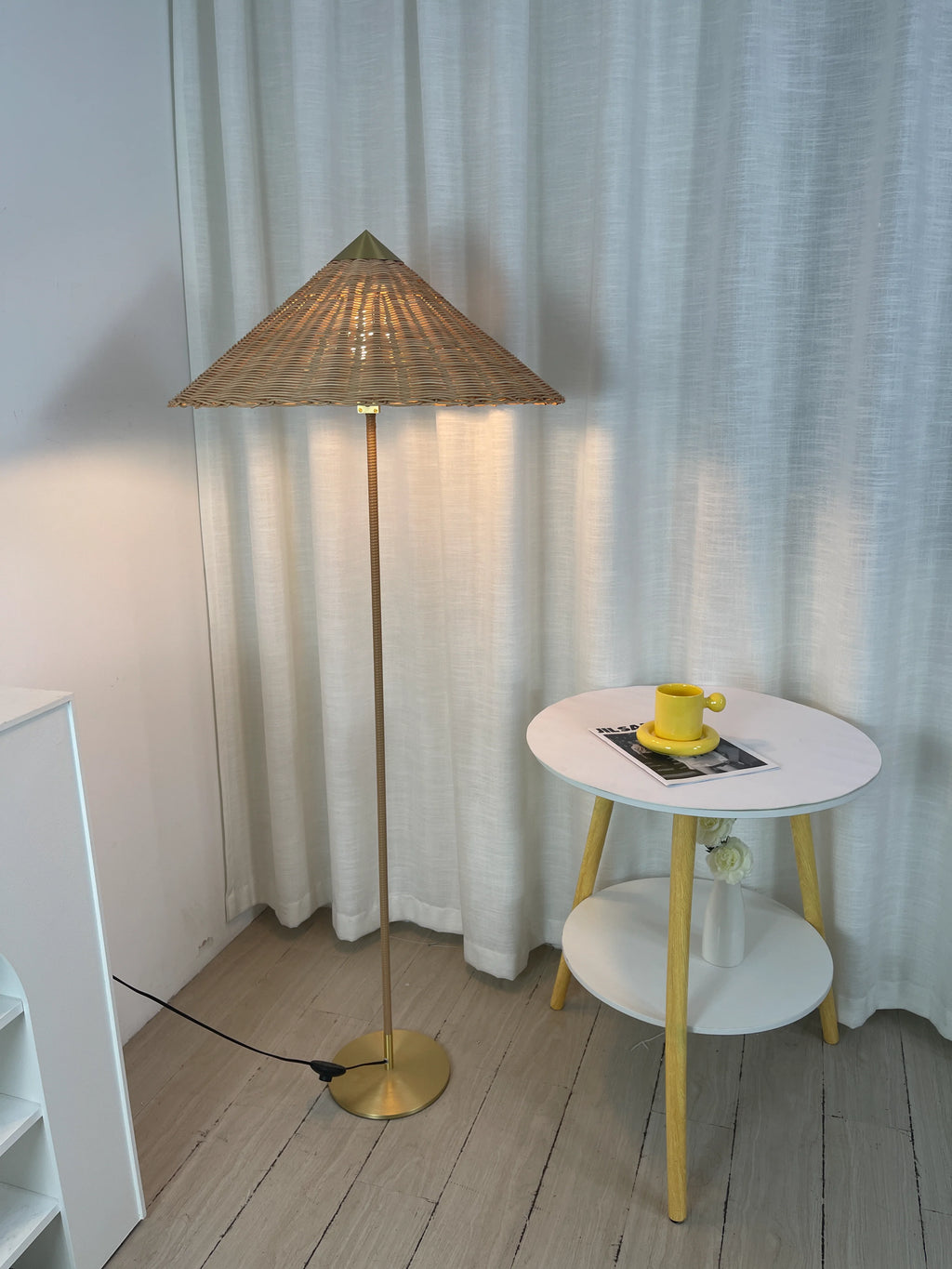 Sculptural Bamboo Hat Floor Lamp
