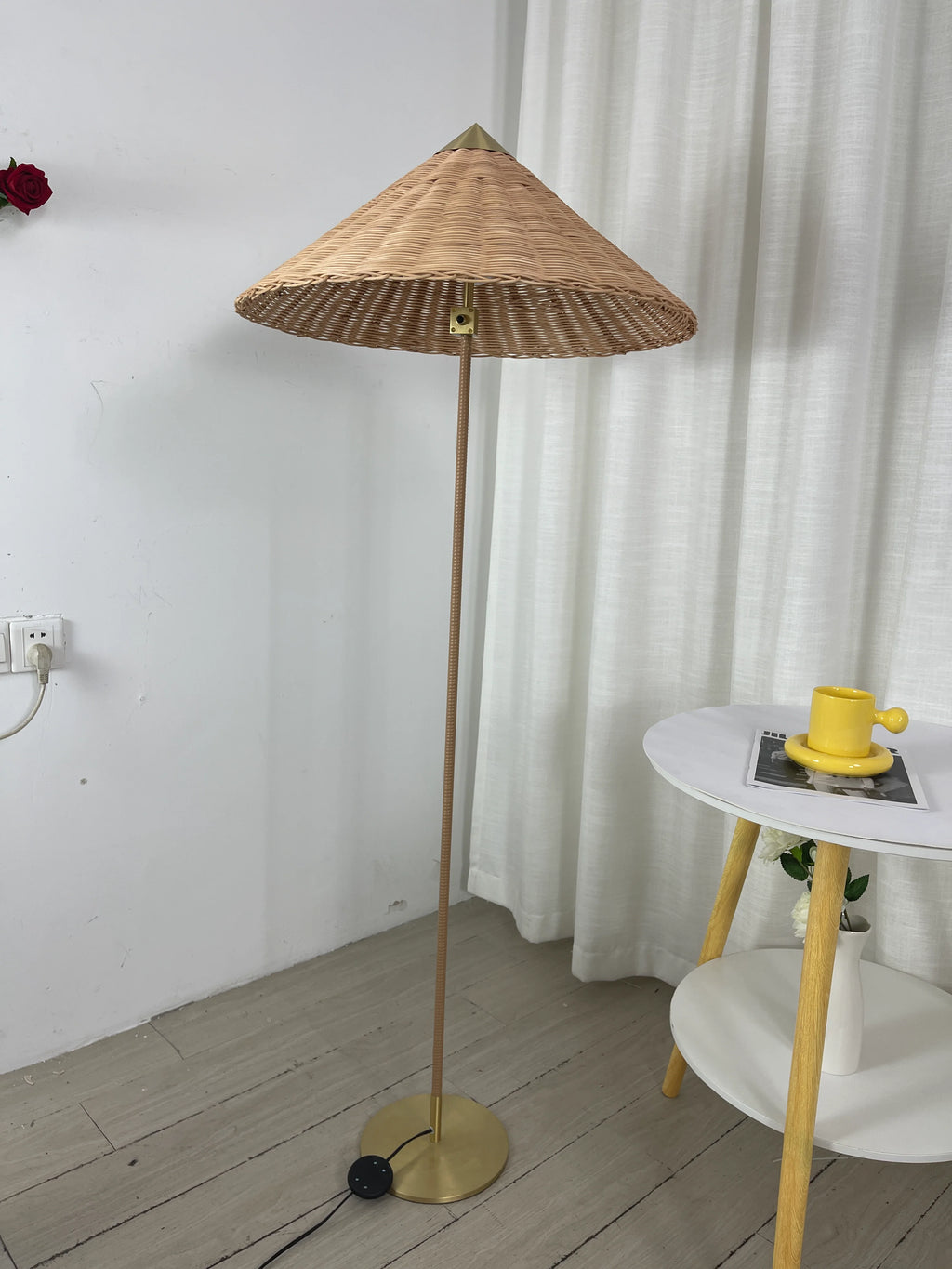 Sculptural Bamboo Hat Floor Lamp
