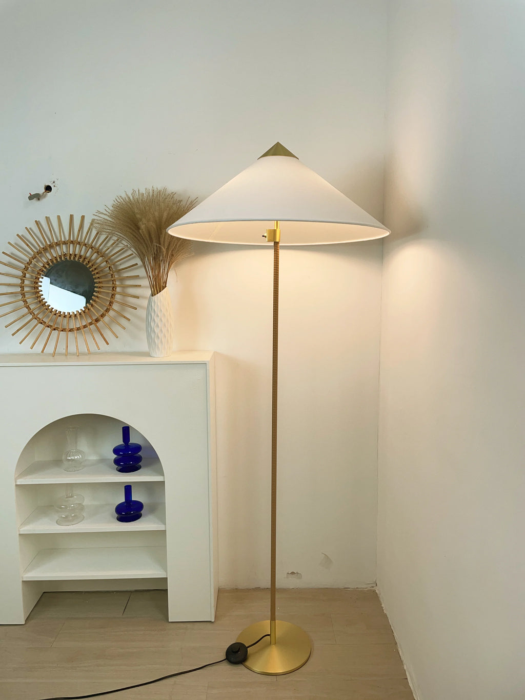 Sculptural Bamboo Hat Floor Lamp