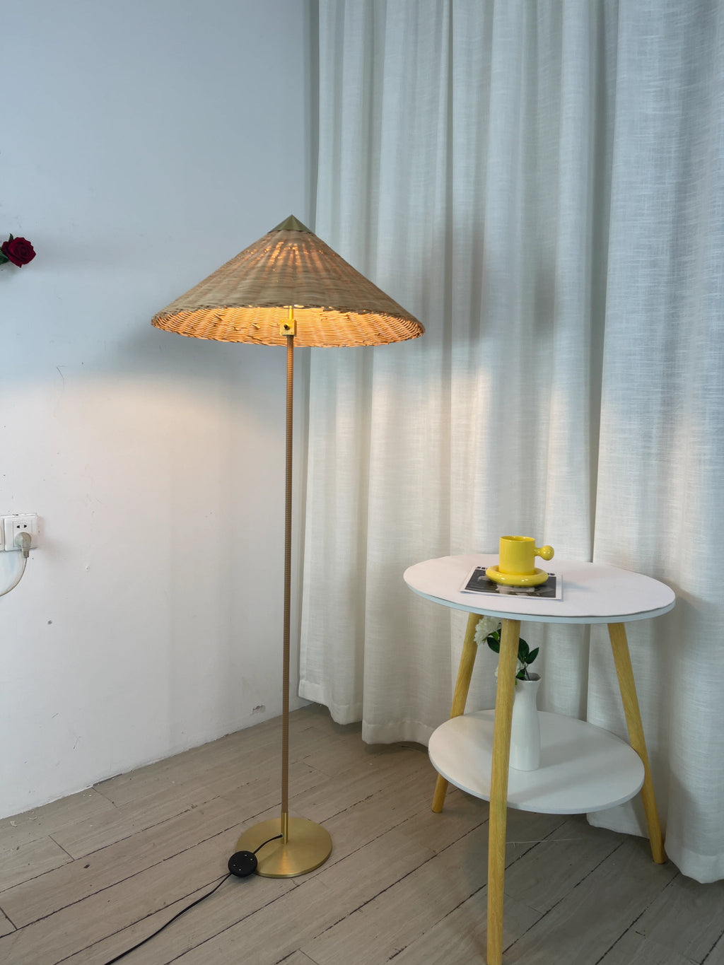 Sculptural Bamboo Hat Floor Lamp