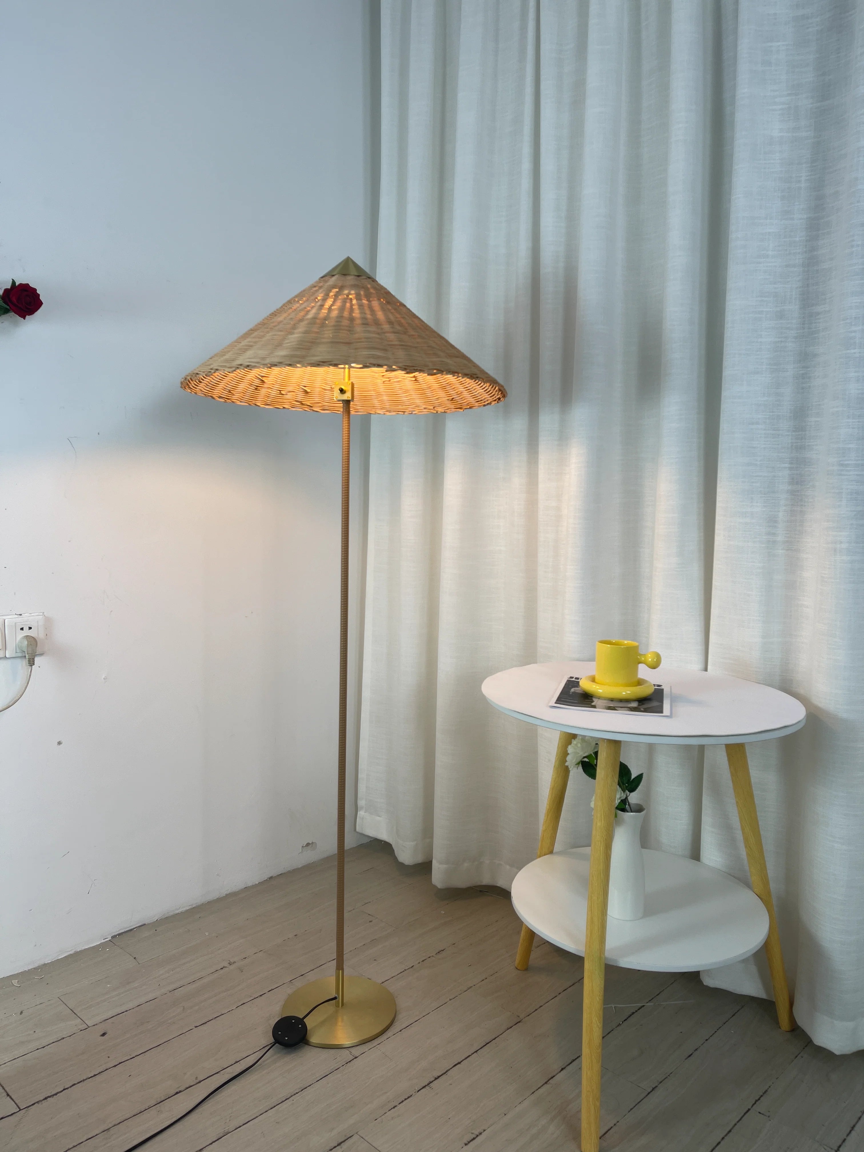 Sculptural Bamboo Hat Floor Lamp