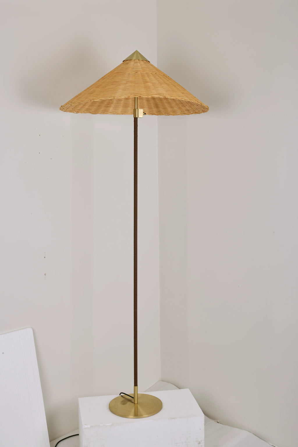 Sculptural Bamboo Hat Floor Lamp