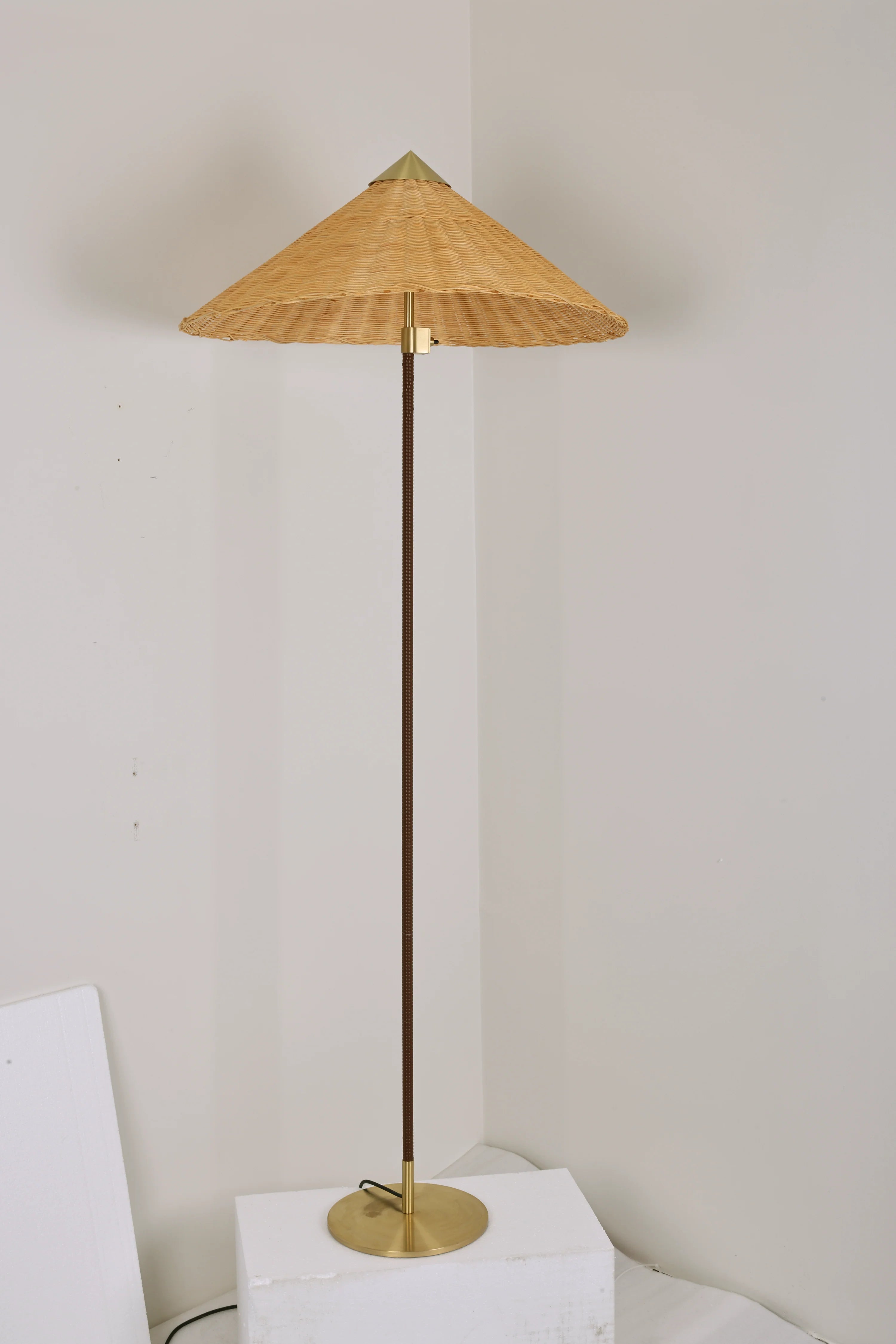 Sculptural Bamboo Hat Floor Lamp