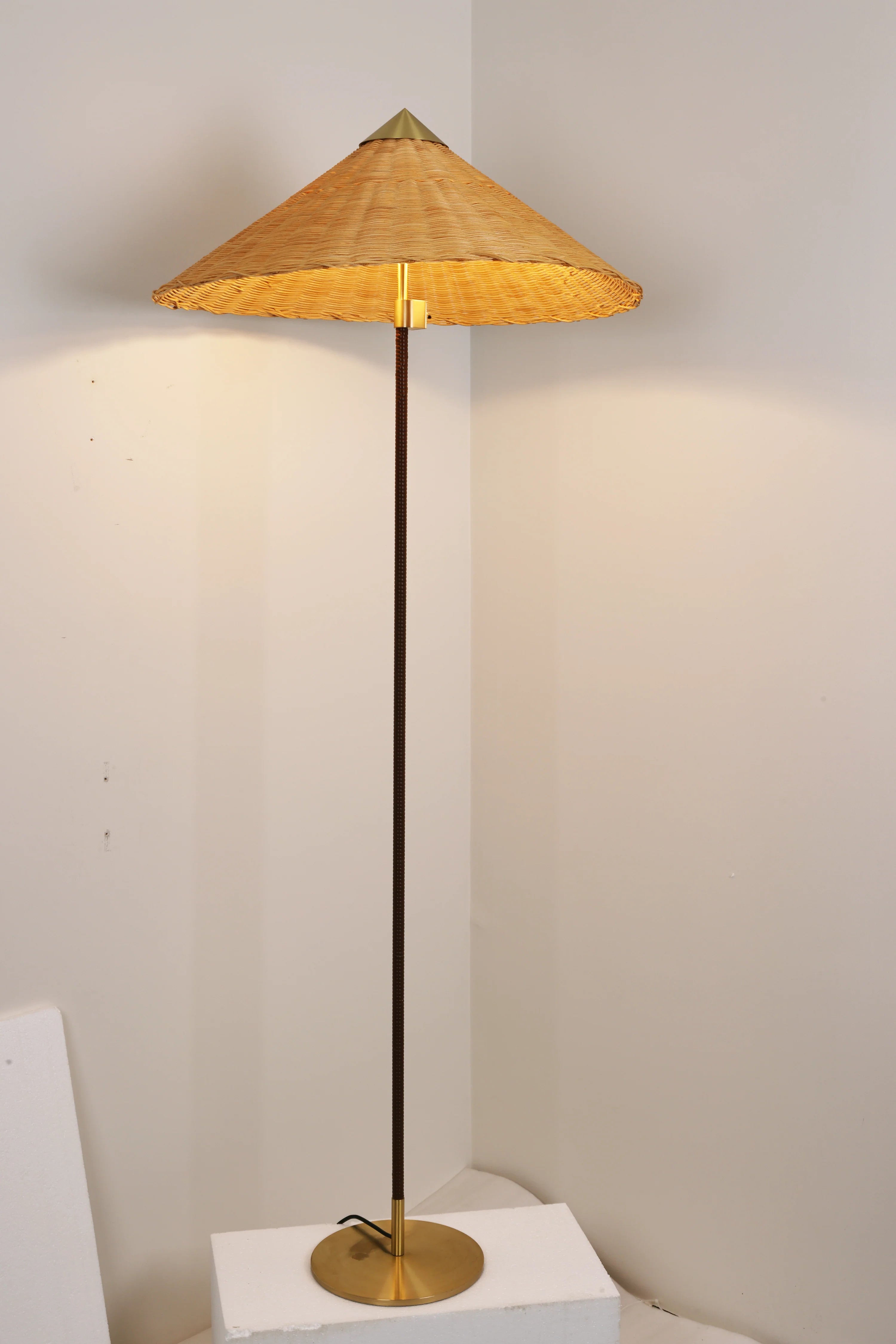 Sculptural Bamboo Hat Floor Lamp