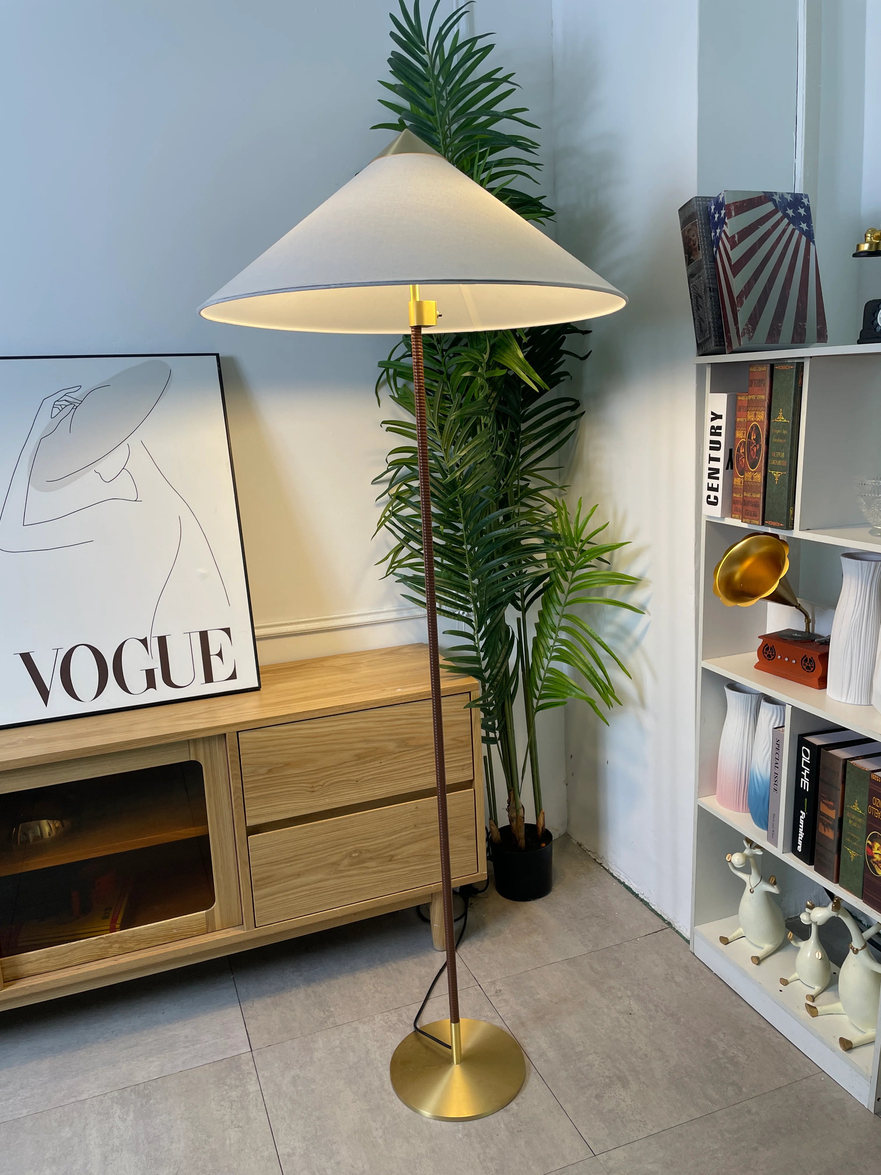 Sculptural Bamboo Hat Floor Lamp