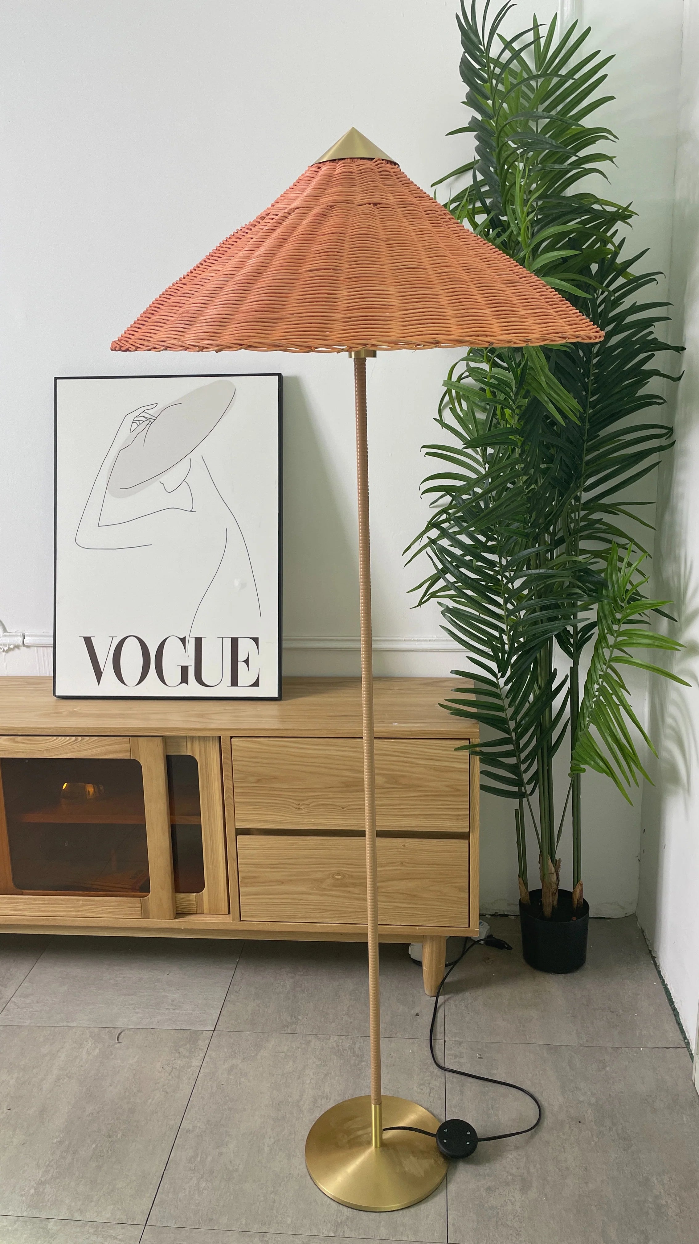 Sculptural Bamboo Hat Floor Lamp