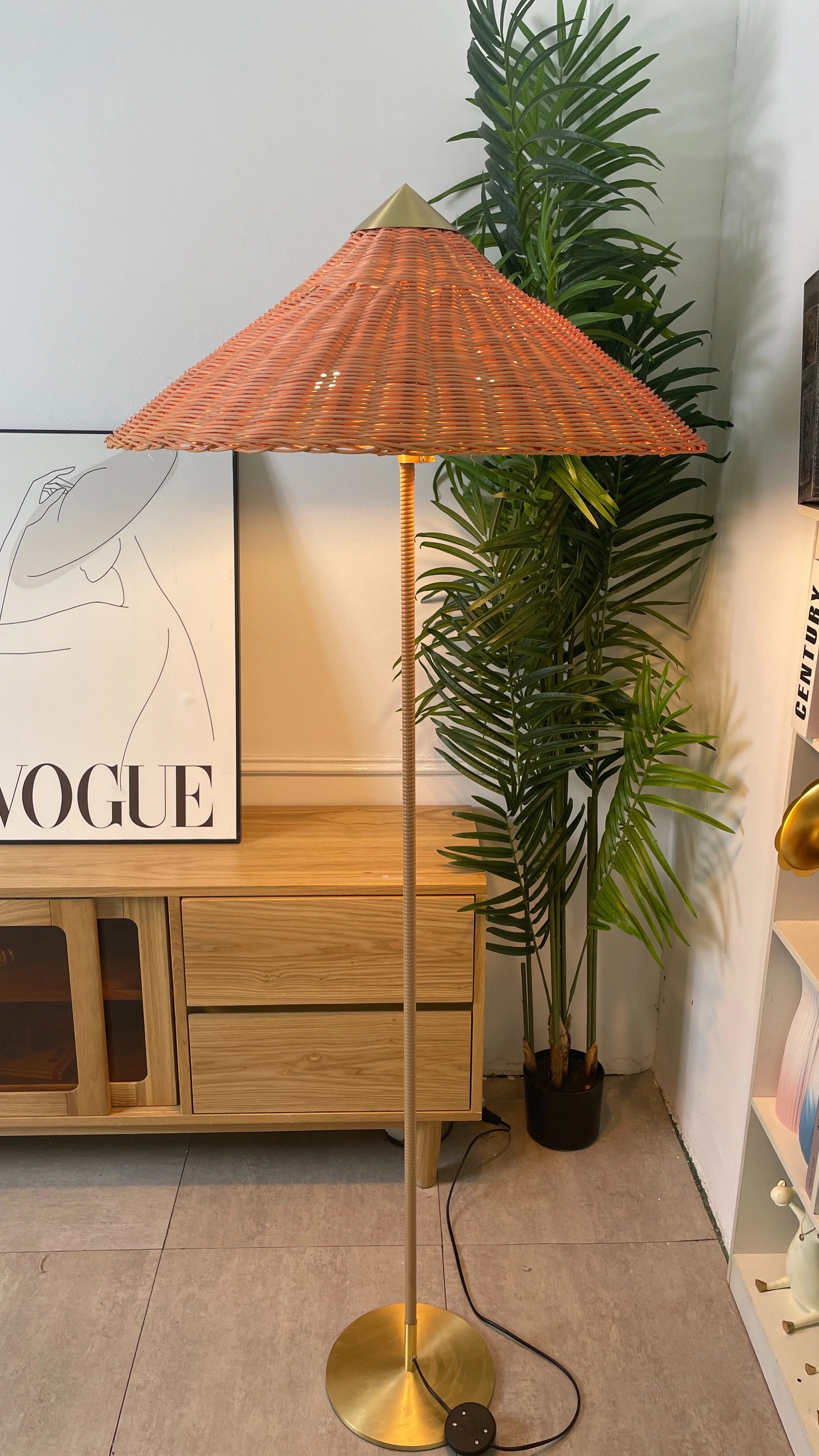 Sculptural Bamboo Hat Floor Lamp
