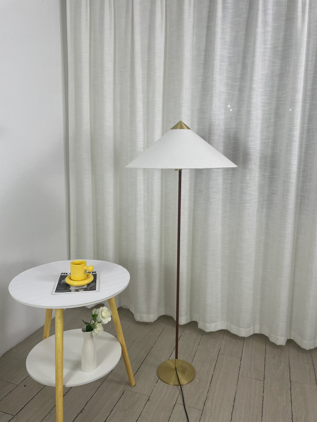 Sculptural Bamboo Hat Floor Lamp