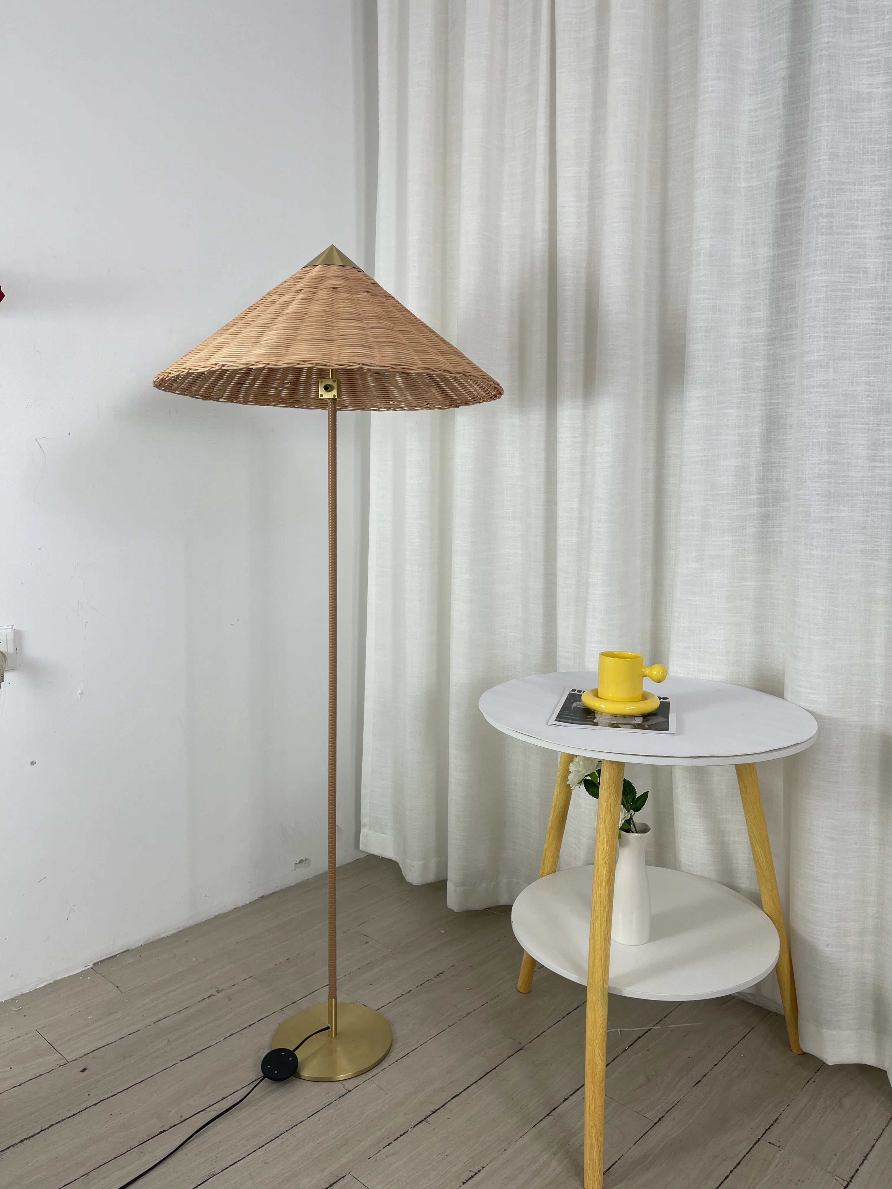 Sculptural Bamboo Hat Floor Lamp