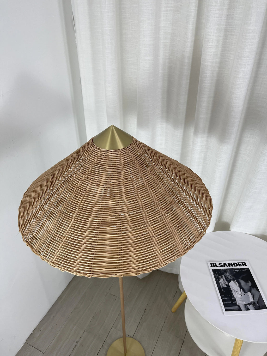 Sculptural Bamboo Hat Floor Lamp