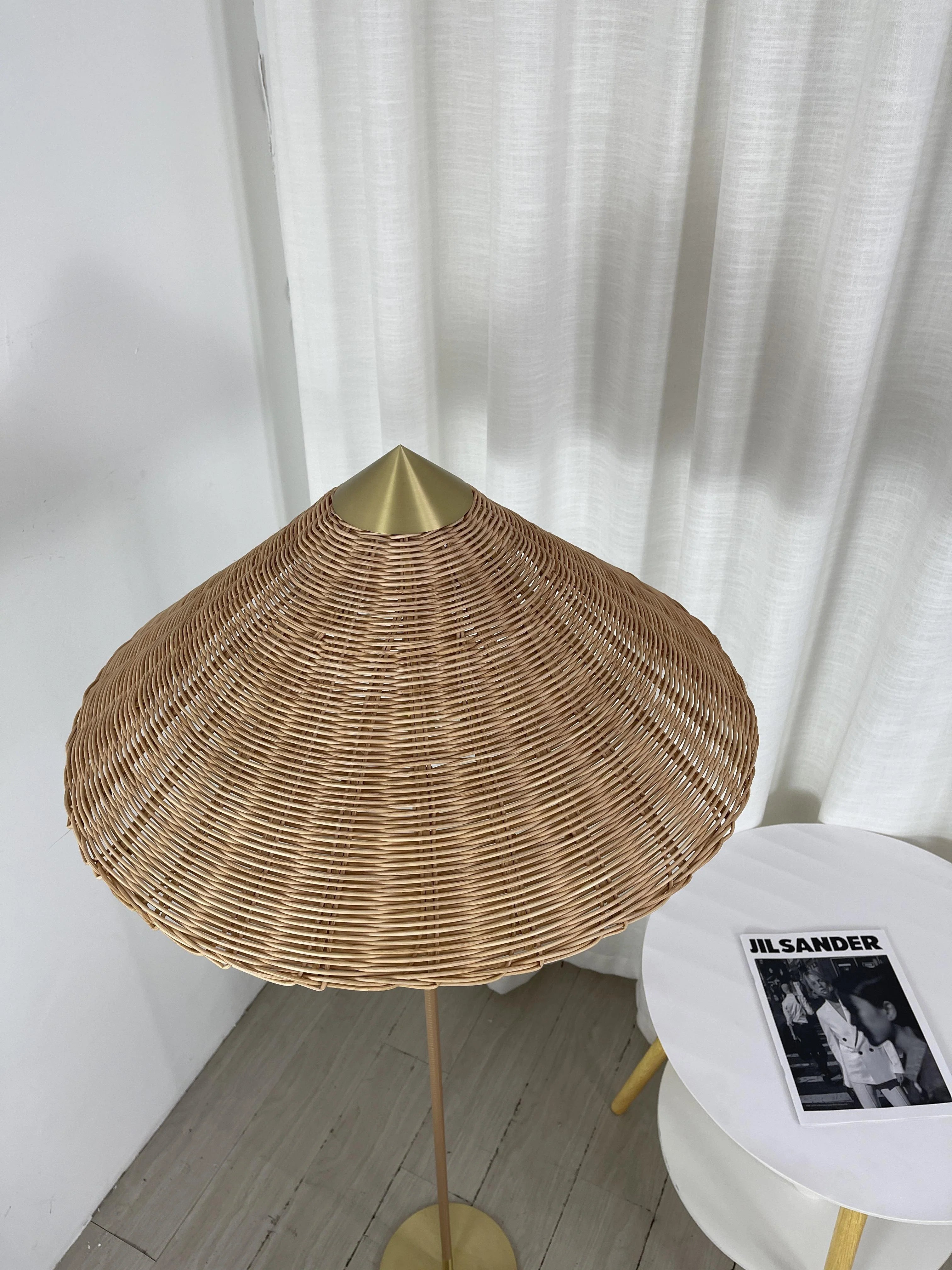Sculptural Bamboo Hat Floor Lamp
