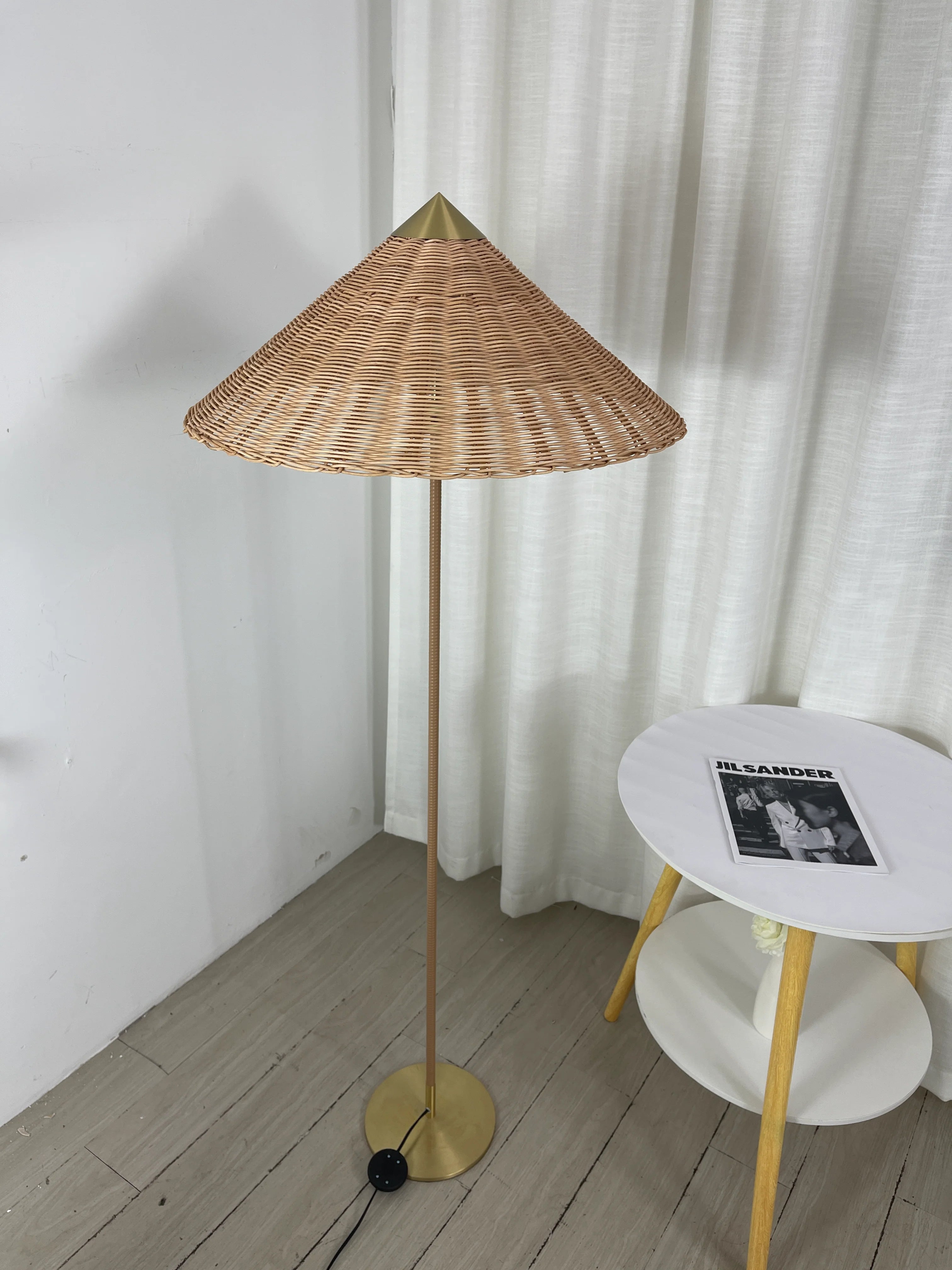 Sculptural Bamboo Hat Floor Lamp