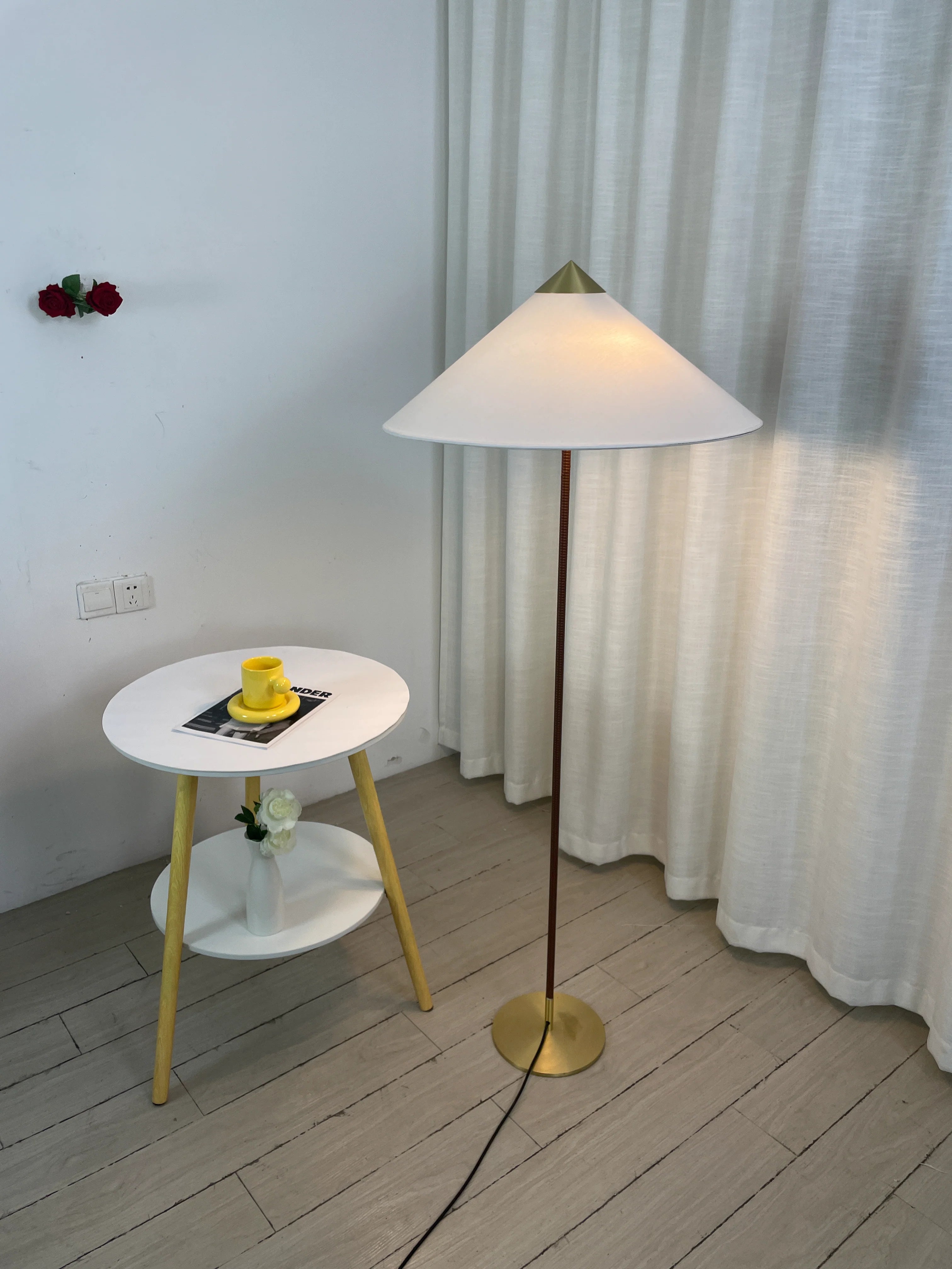 Sculptural Bamboo Hat Floor Lamp