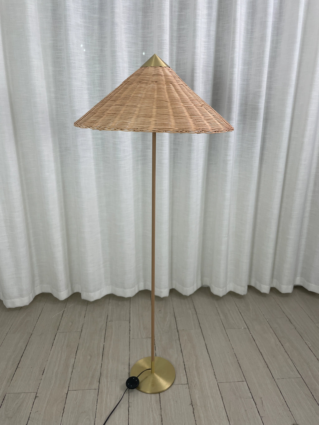 Sculptural Bamboo Hat Floor Lamp