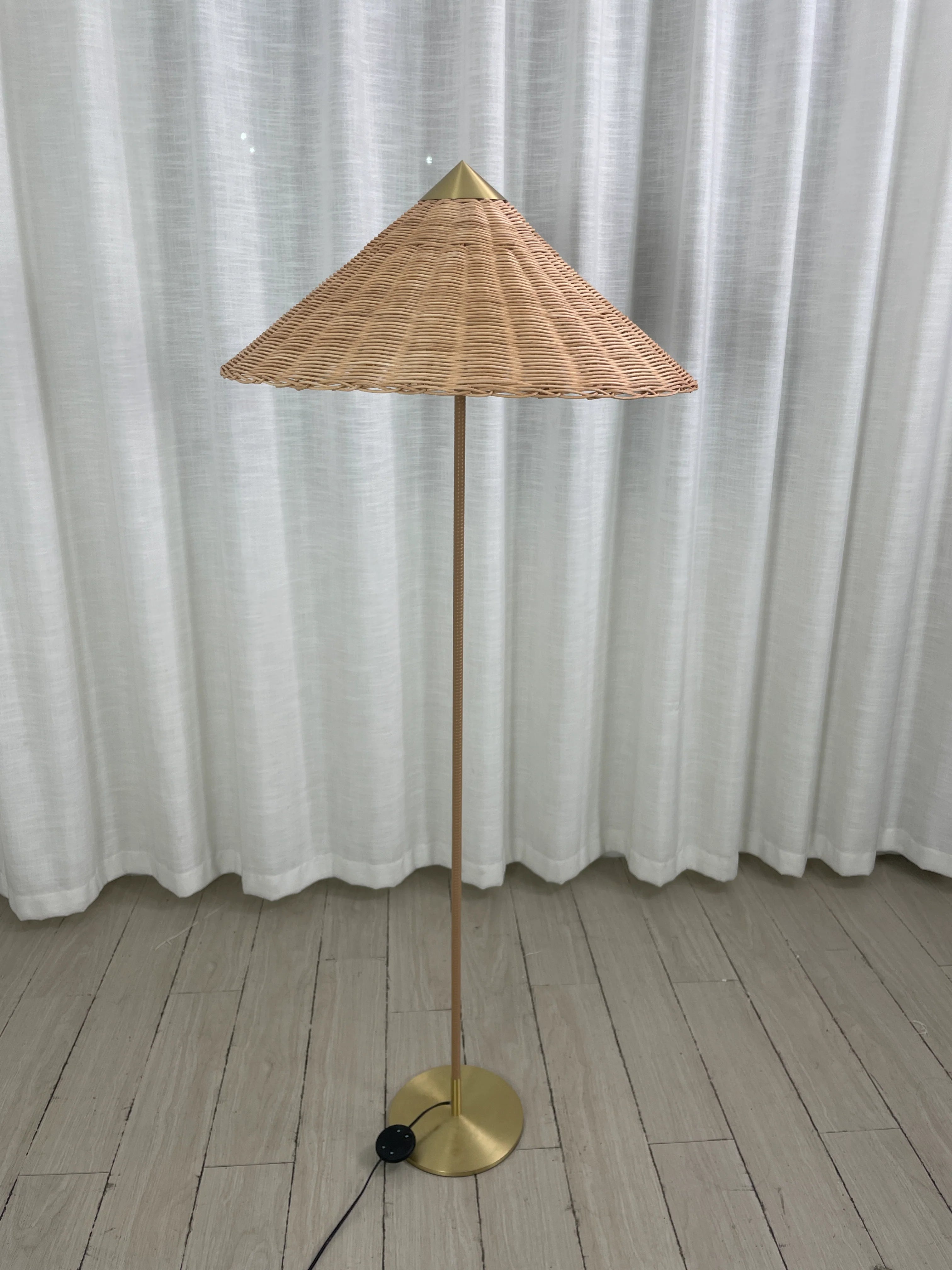 Sculptural Bamboo Hat Floor Lamp