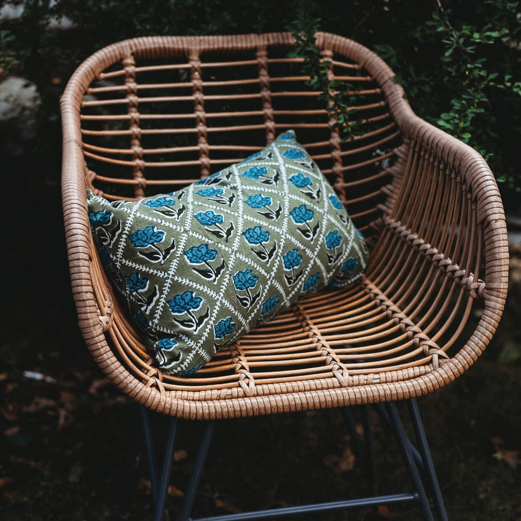 Noor Linen Lumbar Pillow Cover — Olive & Blue