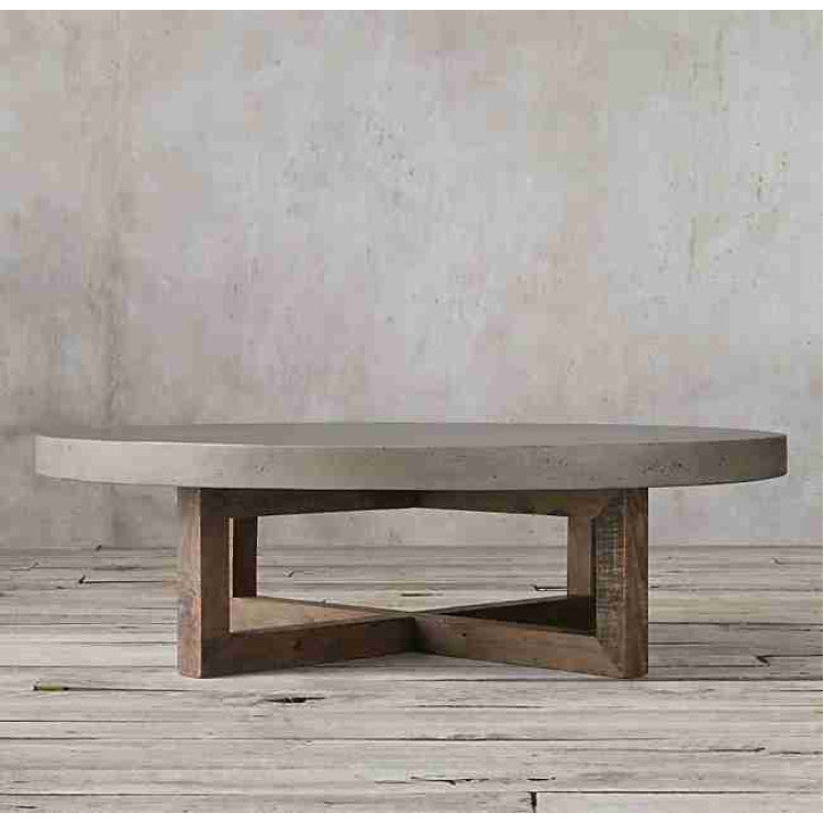Lightweight GFRC Concrete Round Coffee Table - Modern Industrial Design 20x16 Inch