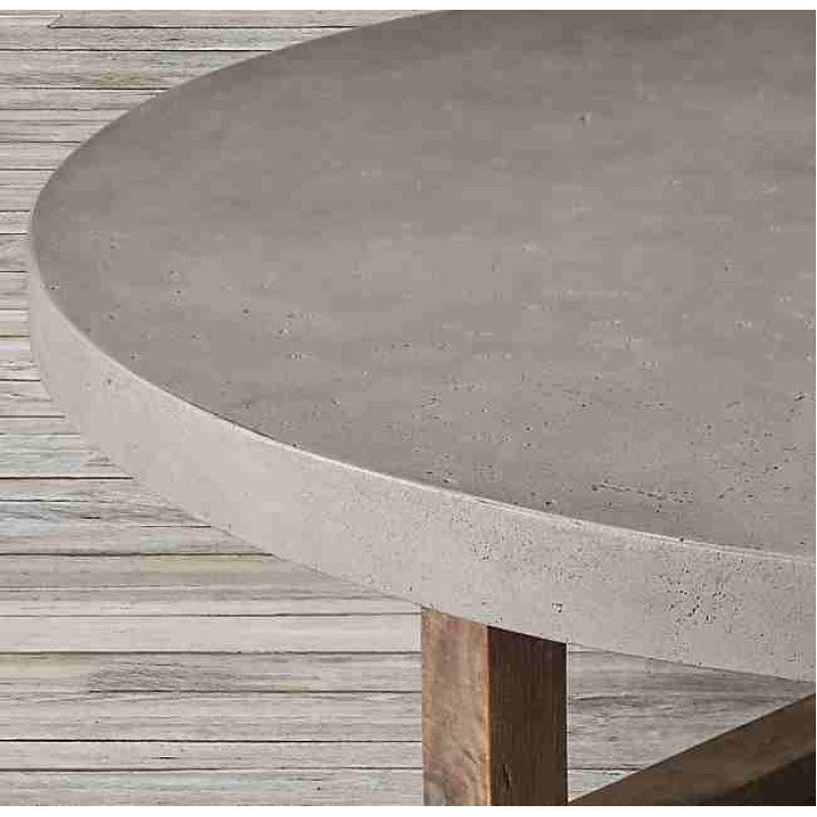 Round Concrete Coffee Table - Yellow Pine Base 31.5in Diameter