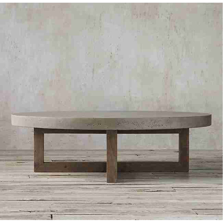 Round Concrete Coffee Table - Yellow Pine Base 31.5in Diameter