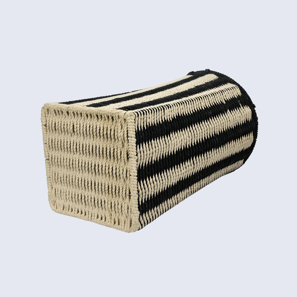 Beige & Black Woven Laundry Basket