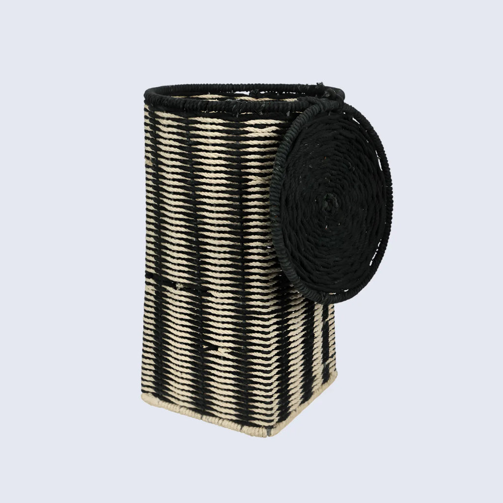 Beige & Black Woven Laundry Basket