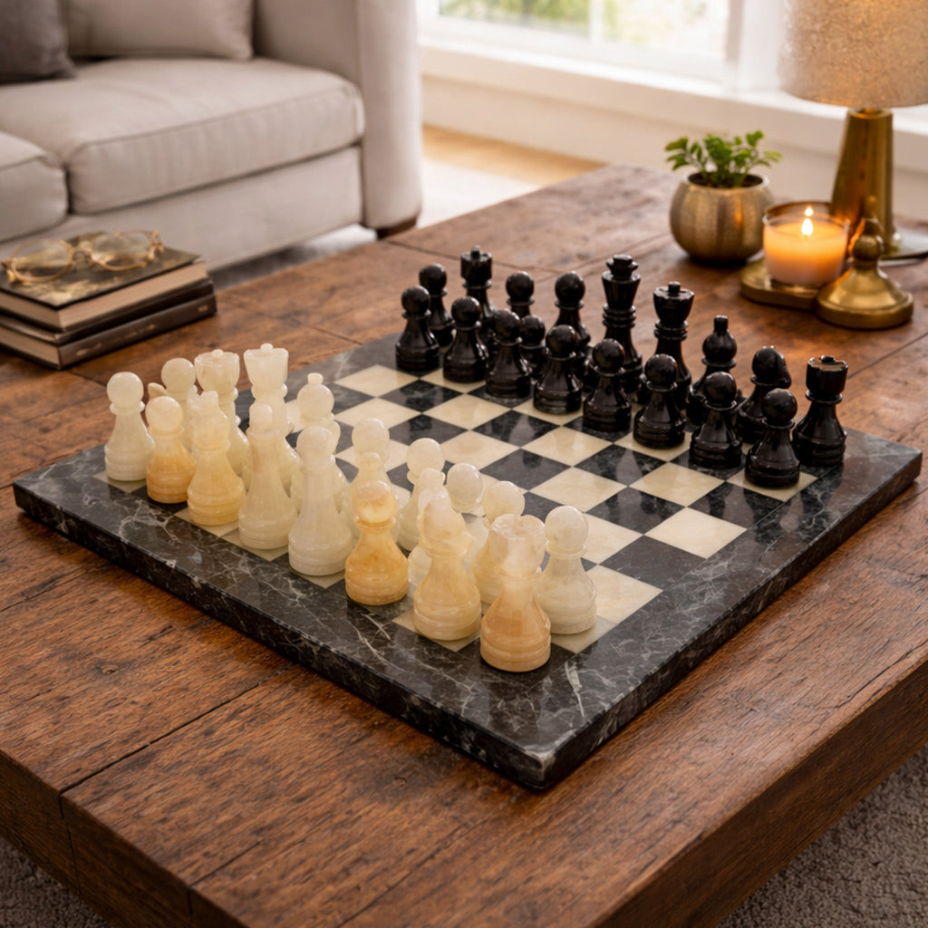 Black Onyx Chess Set 12 Inches - Premium Quality