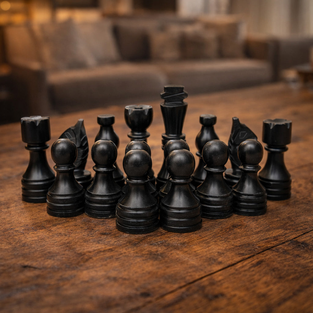 Black Onyx Marble Chess Pieces for 12 to 16 Inches Board - Premium (Pieces Only)