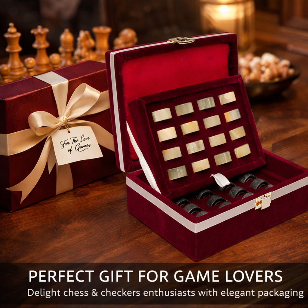 Black Onyx and White Marble Checkers Set - (Luxury 32 Pieces)