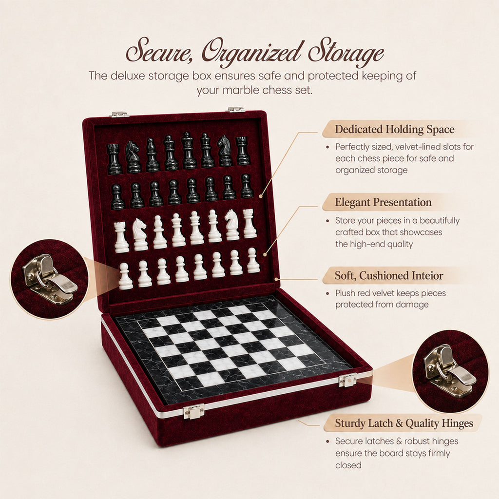 Black & White Marble Chess Set 15 Inches | Handcrafted Luxury Chess Board