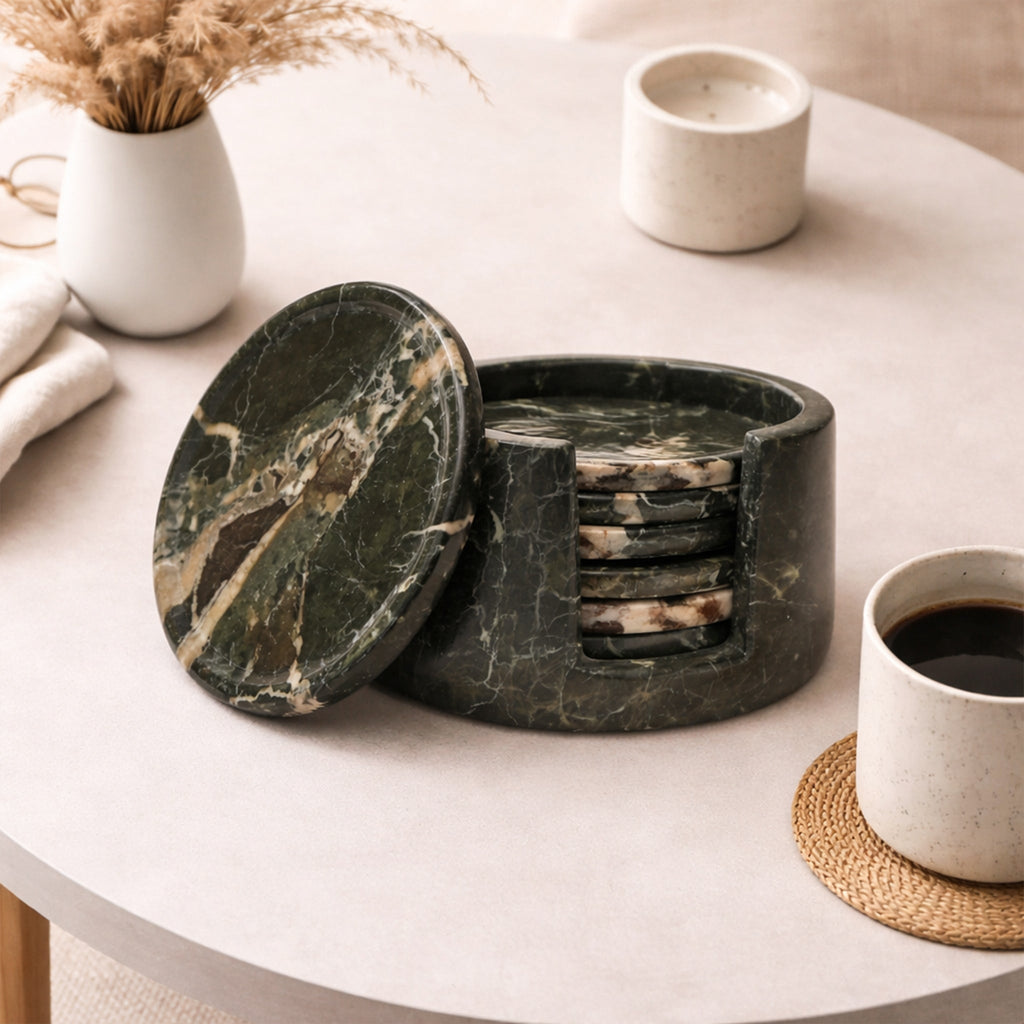 Black Zebra Round Marble Coaster (Set of 6)