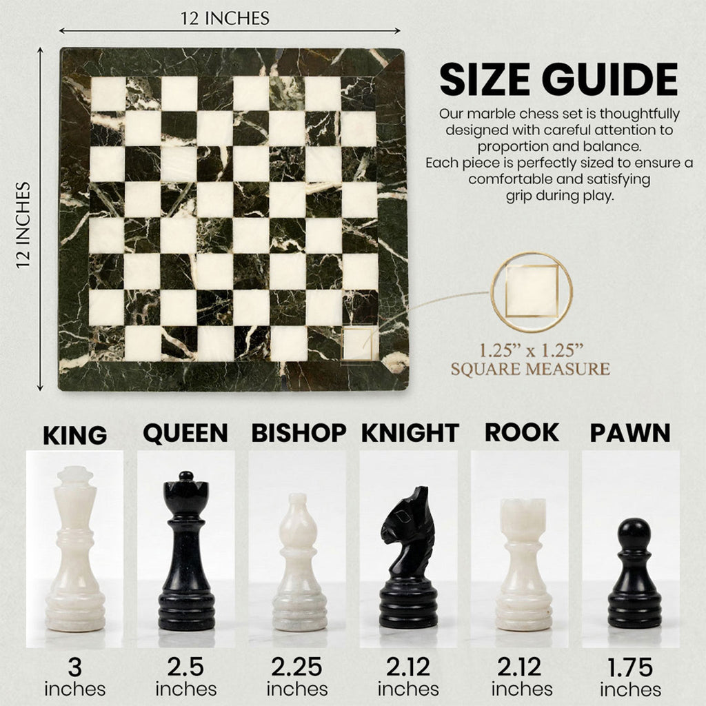 Black Zebra and White Marble Chess Set 12 Inches - Premium Handcrafted
