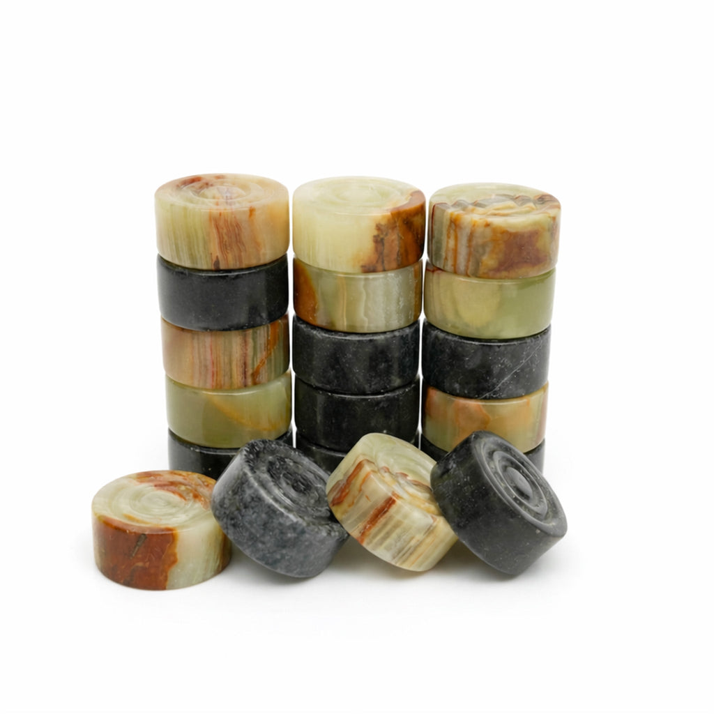 Black & Green Onyx Marble Checkers Set – (32 Premium Luxury Pieces)