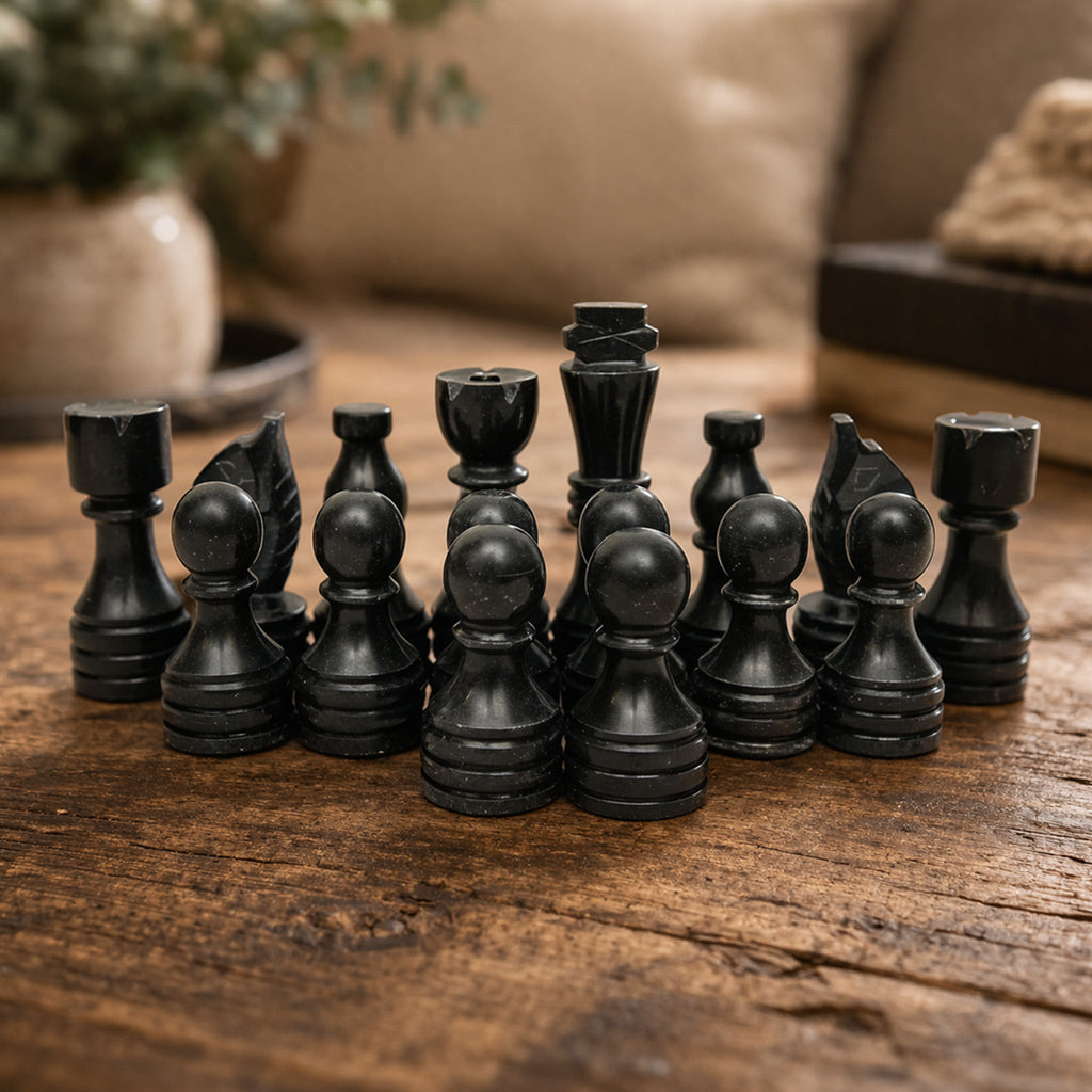 Black and White Chess Pieces for 12 to 16 Inches Board - Handcrafted (Pieces Only)
