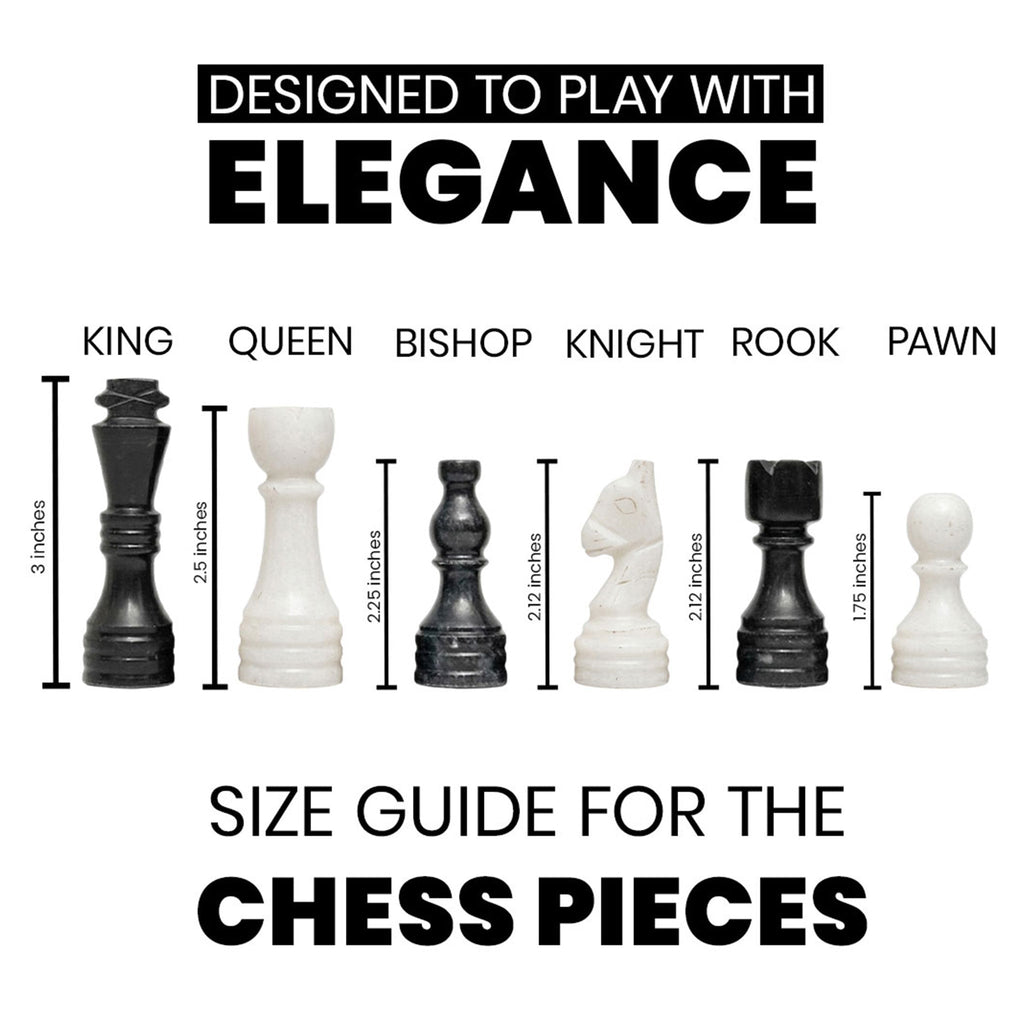 Black and White Chess Pieces for 12 to 16 Inches Board - Handcrafted (Pieces Only)