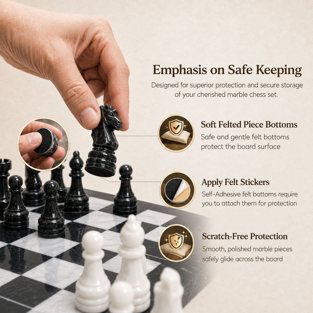 Black & White Marble Chess Set 15 Inches | Handcrafted Luxury Chess Board