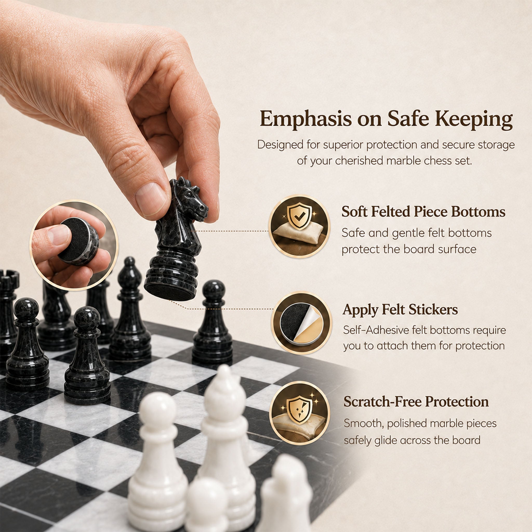 Black & White Marble Chess Set 15 Inches | Handcrafted Luxury Chess Board